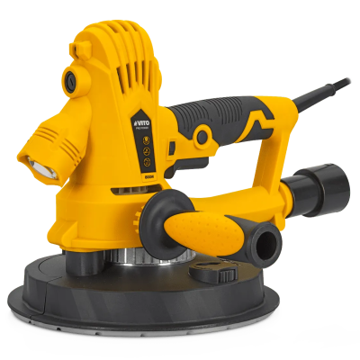 Lixadora elétrica amarela e preta AVTO 800W com pega ergonómica.