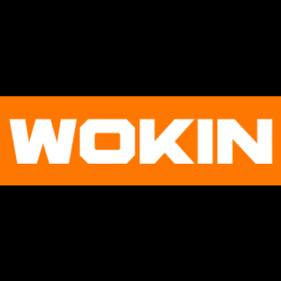 Logótipo da marca WOKIN branco sobre fundo laranja