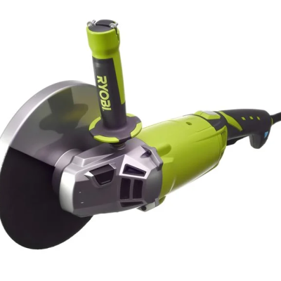 Esmerilhadora elétrica verde e preta com pega auxiliar e disco de esmeril