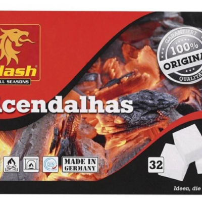Embalagem de acendalhas Flash All Seasons com selo 100% Original e imagem de fósforos acesos