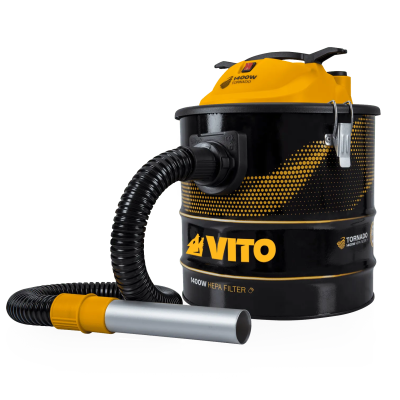 aspirador industrial preto e amarelo com mangueira e tubo de aspiração