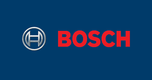 Logótipo Bosch em vermelho e prateado sobre fundo azul