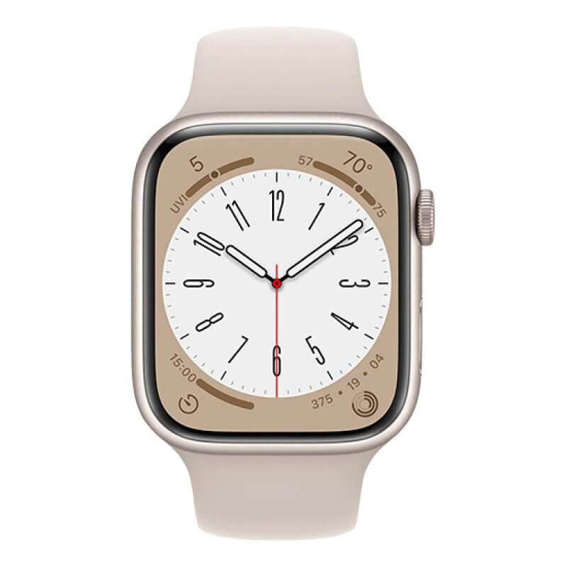 Relógio inteligente com bracelete bege e mostrador digital