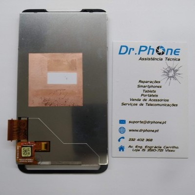 Ecrã LCD para smartphone com conector flex laranja e cartão de visita da Dr.Phone