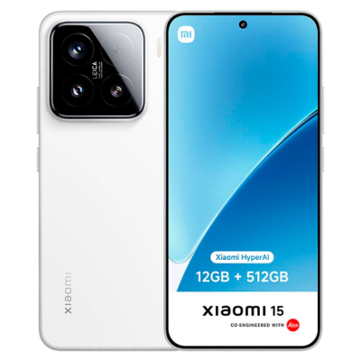 Smartphone Xiaomi 15 branco com câmara tripla Leica e ecrã azul