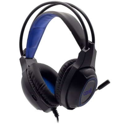 Auriculares com microfone preto e azul com cabo