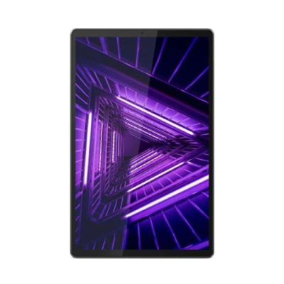 Tablet com ecrã a mostrar triângulo iluminado a roxo