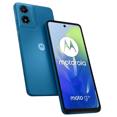Smartphone Motorola moto g04 azul com ecrã frontal e traseira com duas câmaras