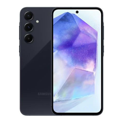 Smartphone Samsung preto com três câmaras traseiras e ecrã frontal