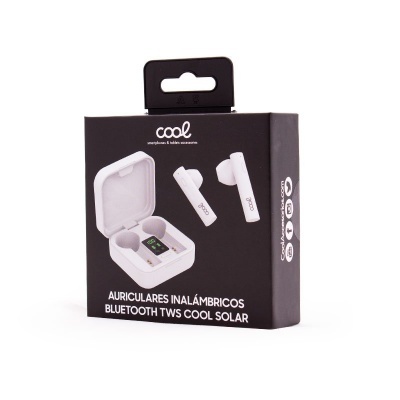 caixa de auscultadores sem fios Bluetooth TWS Cool Solar com carregador branco