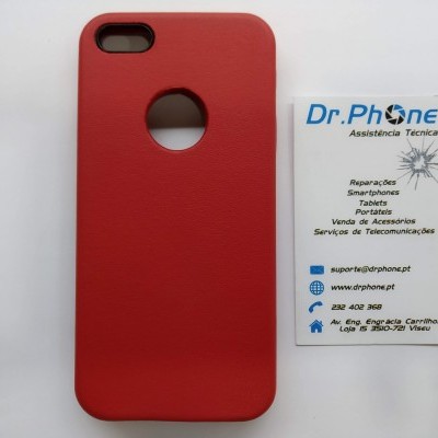 Capa de telemóvel vermelha com cartão de assistência técnica Dr.Phone