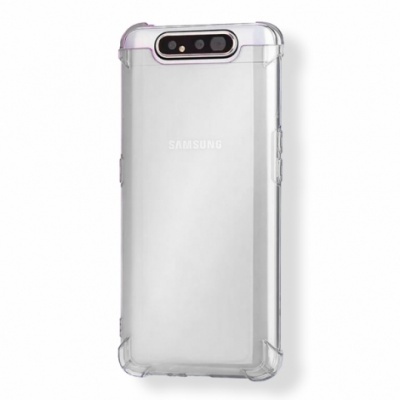 Smartphone Samsung com capa transparente e câmera rotativa