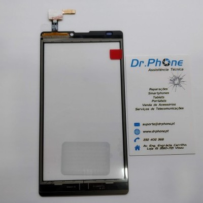 Ecrã táctil preto para smartphone ao lado de cartão de visita Dr. Phone