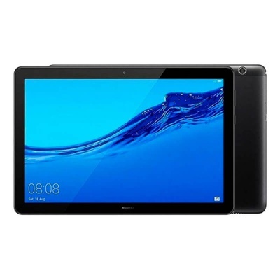 Tablet preto com ecrã táctil grande a mostrar imagem de onda azul