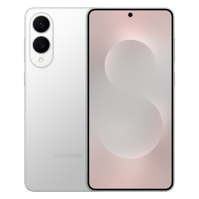 Smartphone Samsung branco com duas câmaras traseiras e ecrã frontal quase sem margens