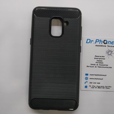 Capa preta para smartphone com textura e cartão de visita da Dr.Phone