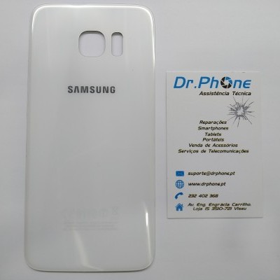 Tampa traseira branca de telemóvel Samsung e cartão de visita Dr.Phone
