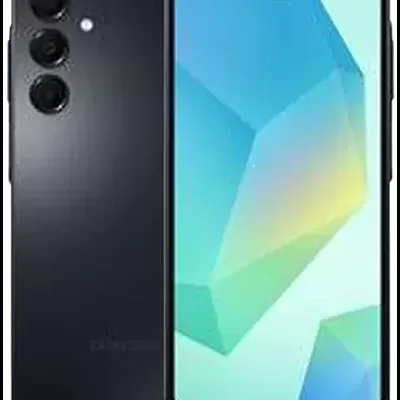 Smartphone preto com três câmaras na traseira e ecrã com entalhe em gota