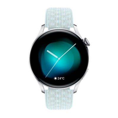 Relógio inteligente com ecrã circular e bracelete azul clara