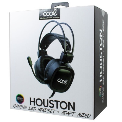 Caixa de auriculares gaming HOUSTON pretos com microfone e LED RGB