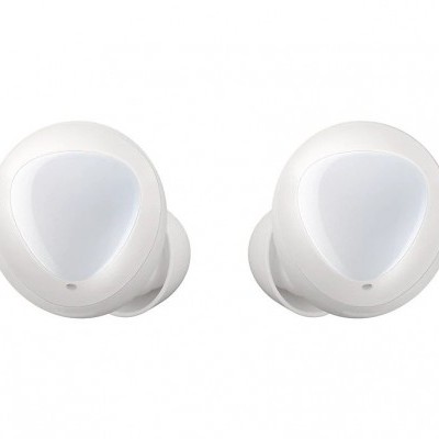 Auriculares sem fios brancos com design triangular