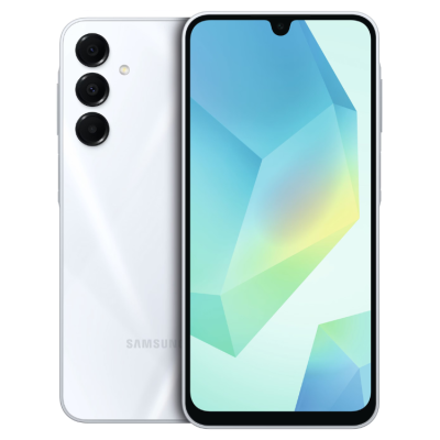 Smartphone Samsung branco com três câmaras traseiras e ecrã frontal