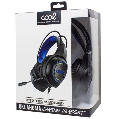 Auscultadores gaming Oklahoma da marca Cool preto e azul em embalagem