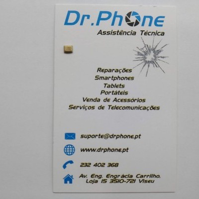 Cartão de visita Dr.Phone Assistência Técnica com contactos e serviços