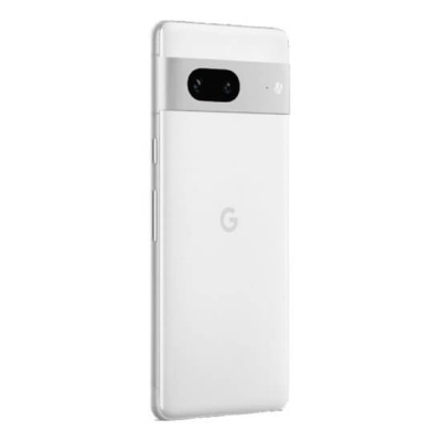 Smartphone branco com câmera dupla e faixa cinza na parte traseira