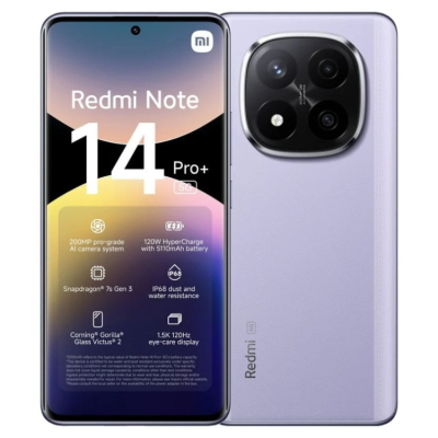 Smartphone Redmi Note 14 Pro+ lilás com câmara tripla e ecrã grande