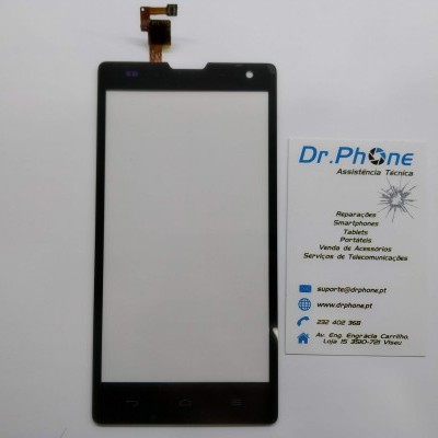 Ecrã táctil digitalizador preto e cartão de visita da empresa Dr.Phone