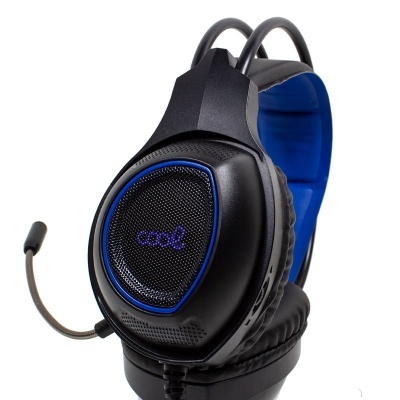 Auricular preto com detalhes azuis e microfone