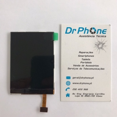 Ecrã LCD preto com conector flexível junto a cartão de visita Dr Phone Assistência Técnica