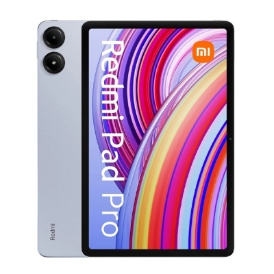 Tablet Xiaomi Redmi Pad Pro cinza com ecrã colorido e duas câmaras circulares pretas na traseira