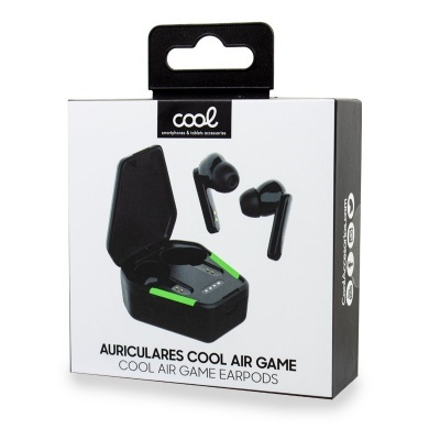 Embalagem de auriculares sem fios preto e verde COOL AIR GAME