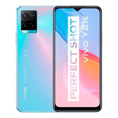 Smartphone vivo Y21s cinza azulado com ecrã frontal e câmara traseira