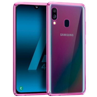 Smartphone Samsung rosa metálico com duas câmaras e ecrã grande