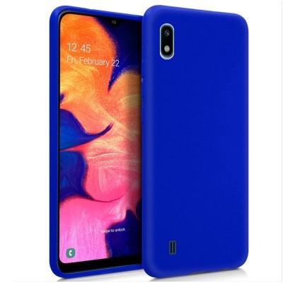 Smartphone com capa azul vibrante e ecrã colorido