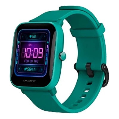 Relógio inteligente Amazfit verde com ecrã tátil quadrado colorido