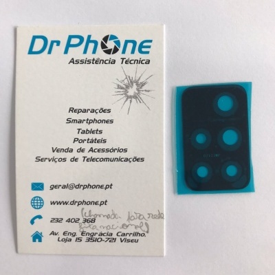 Cartão de visita da Dr Phone com lente de câmara preta e azul