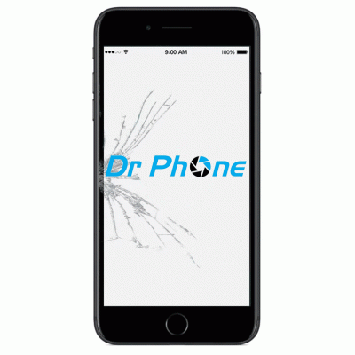 Smartphone com ecrã rachado e texto Dr Phone