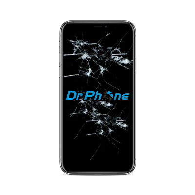 Smartphone com ecrã partido e texto Dr Phone no ecrã