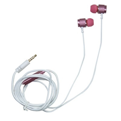 Auriculares intra-auriculares com cabo branco e rosa metálico e tampões silicone rosas
