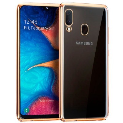 Smartphone Samsung com ecrã colorido e moldura dourada