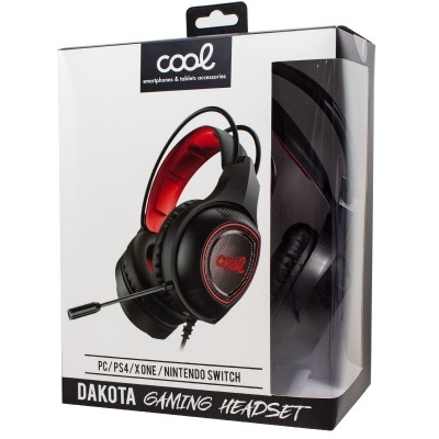 Auricular gaming preto e vermelho 'DAKOTA GAMING HEADSET' na embalagem