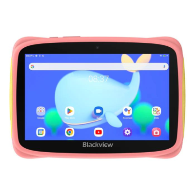 Tablet infantil Blackview com capa rosa e ecrã com desenho animado de baleia azul