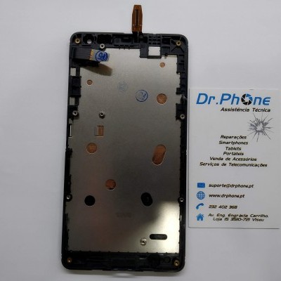 Ecrã frontal de telemóvel desmontado e cartão de visita Dr.Phone