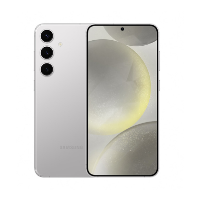 Smartphone Samsung prateado com três câmaras traseiras e ecrã frontal