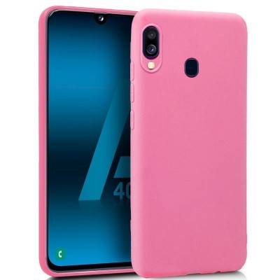 Smartphone com capa protetora rosa e ecrã azul