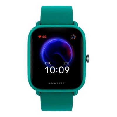 Relógio inteligente Amazfit retangular verde com ecrã digital a cores